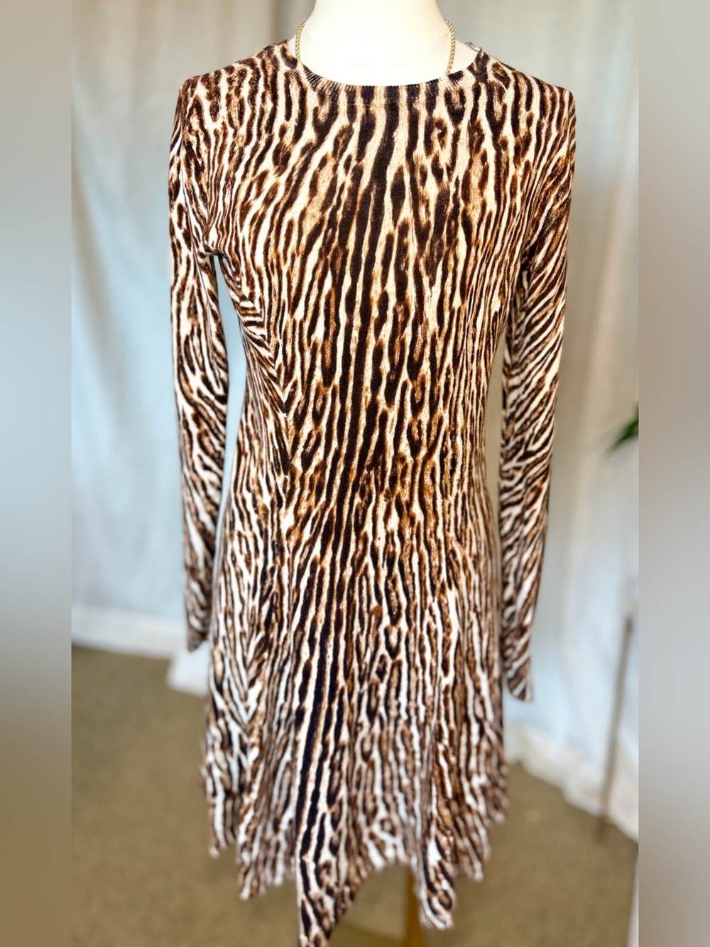 Michael Kors Leopard Print Long Sleeve Knit Dress, Size S, like new!